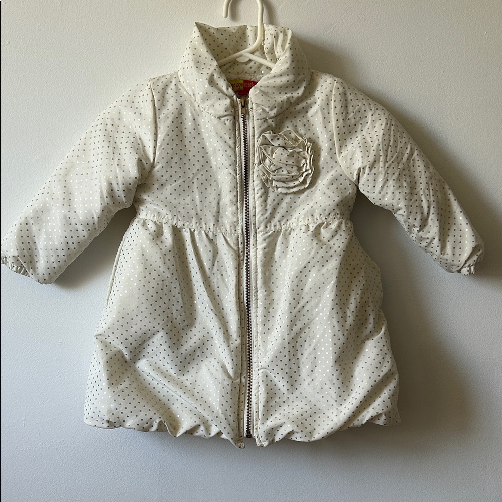 Penelope Mack Cream Jacket with Gold Polka Dots and Flower Accent
